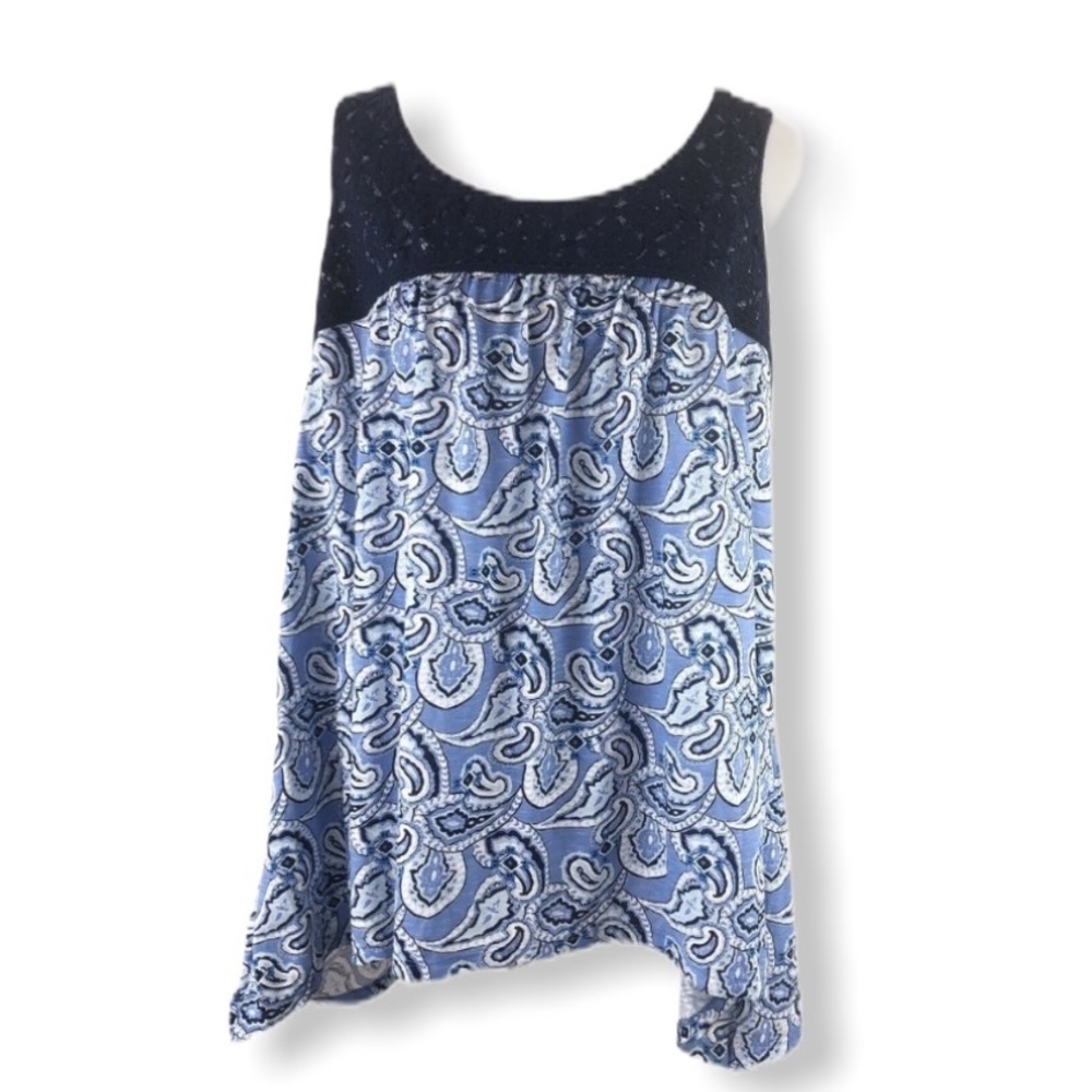 Red Camel Curvy Paisley Printed Crochet Neck Top